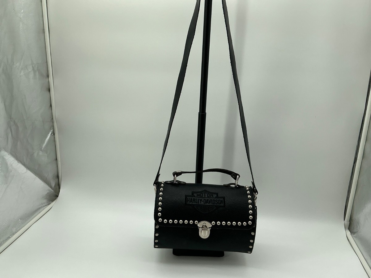 Harley-Davidson Leather Barrel Satchel Purse Black Studded Bike