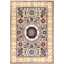 4'9"x7'1" White Mamluk Design 100% Wool Hand Knotted Oriental Rug R85860