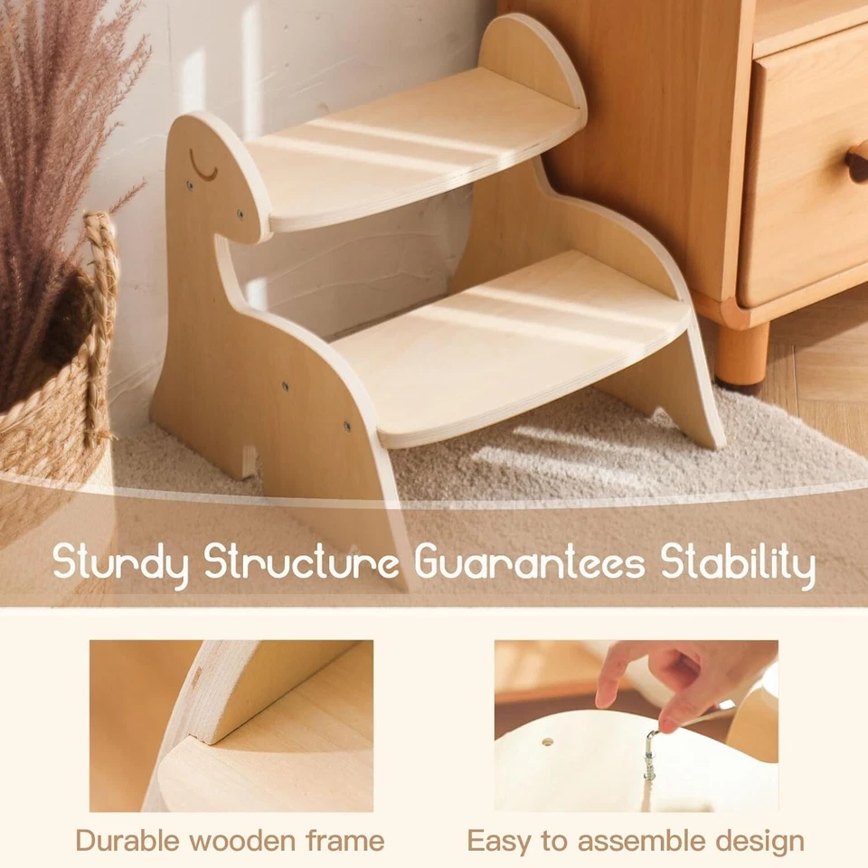 Dinosaurs Wooden Toddler Step Stool for Kids,Two Step Stool for Bathroom, - Image 3 of 4