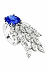 Lab Created Look Blue Cushion Cut White Marquise Bold Design Fine Silver Ring