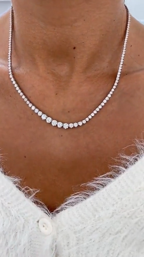Elegant Round Cut Diamond Tennis Necklace, D-E-F/VVS Diamond Necklace - Video 1 of 1