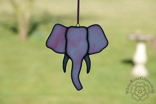 Stained Glass Pink/White Elephant Head Hanger/Suncatcher Gift/Home Decoration - Picture 3 of 4