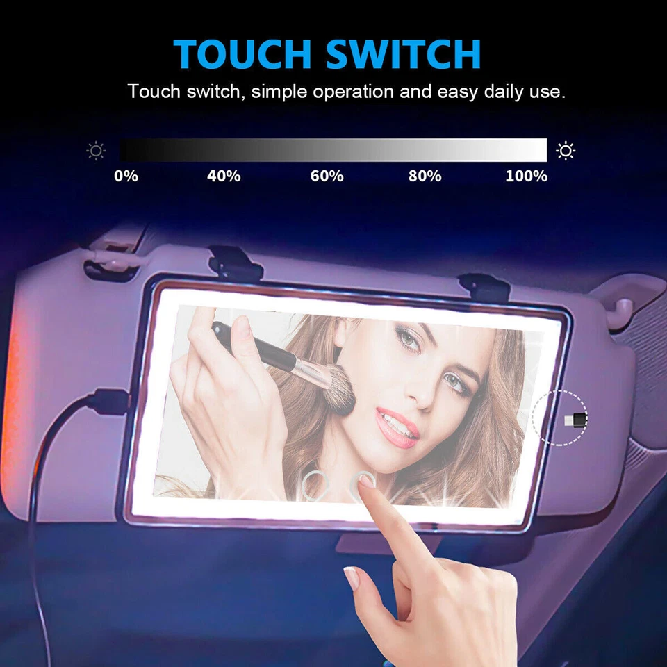 Espejo de maquillaje tocador para parasol LED ajustable para automóvil + 3 modos de luz lámpara universal Foto 4 de 4