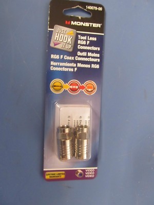 Monster Tool Less RG6 F Connectors  Package of 2.  #140079-00   NEW