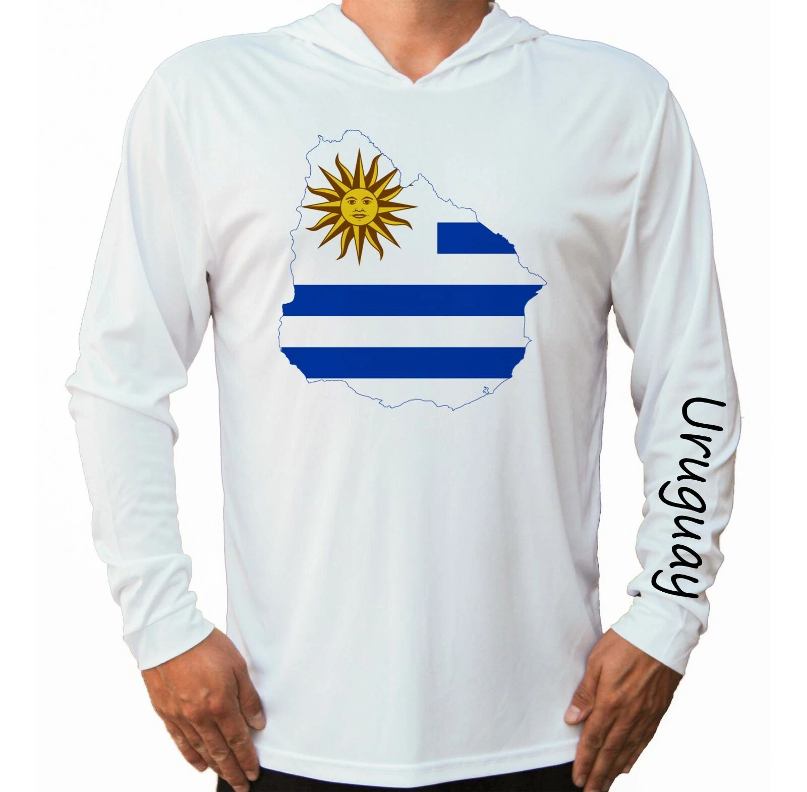 Uruguay Map Flag Boat Fishing Sun Beach UV UPF 50 Long Sleeve T-Shirt Hood