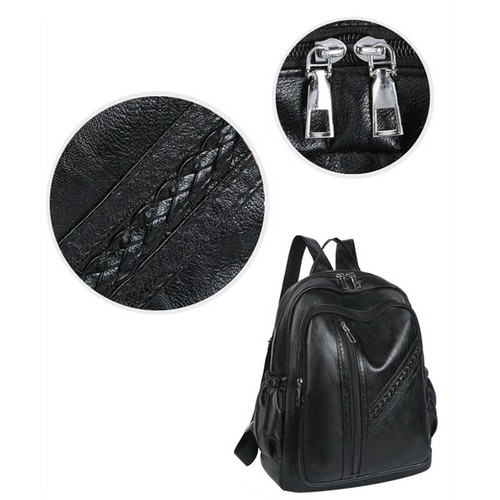 Damen Schwarz PU Leder Rucksack Schultertaschen Vintage Freizeit Große Kapazität - Bild 4 von 13