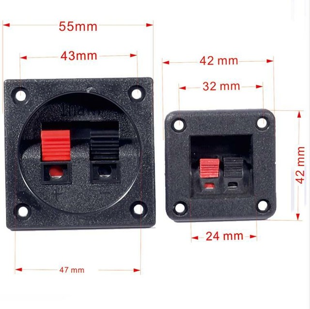 2pcs Two-way speaker junction box square Red black wiring clamp Audio Part 2pcs Two-way speaker junction box square Red black wiring clamp Audio Part
