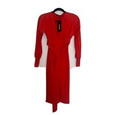 Boohoo Dress Women Size 4 Orange Plunge Tie Waist Mini Dress NWT