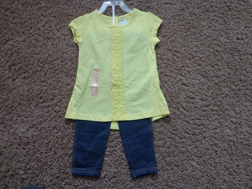 CARTER'S girl's NWT sz 2T 2-piece cotton outfit yellow top w/denim blue jeggings - 第 1/6 張圖片