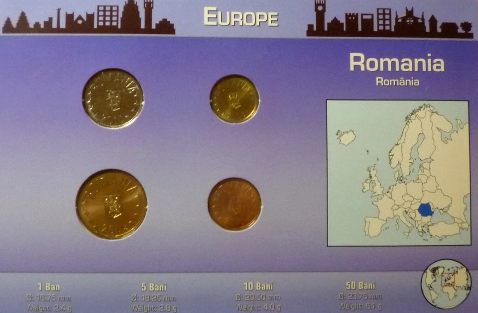 2008 2009 2010 ROMANIA - BU TYPE SET (4) - 1, 5, 10, 50 BANI - LITTLETON CARD - Image 2 of 4