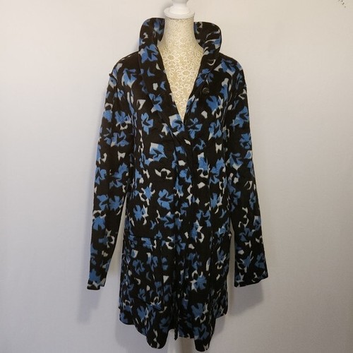 LOGO by Lori Goldstein Women's SZ XL Fleece Coat Blue Reversible Print & Solid