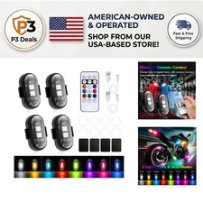 4 Pcs Magnetic LED Strobe Lights with Remote - 8-Color Waterproof Warning