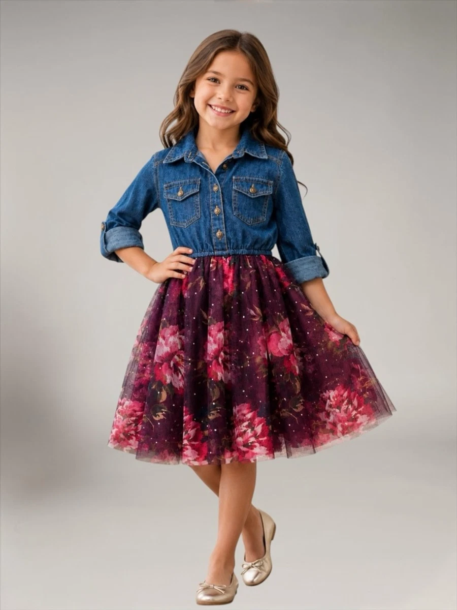 denim dress with tutu Denim Jeans Party Dress Tutu Skirt 18 Months Girls Princess Tulle Clothes Kids