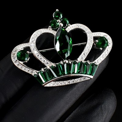 Schöne .925 Sterling Silber 8 Gramm Grüntopas & Weißtopas Brosche Anstecknadel 15 J455
