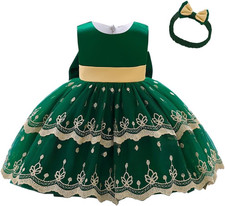 Vestito Damigella Abito Da Festa Cerimonia Natale Elegante Con Fascia per Bimba