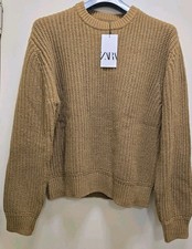 Zara Mans Sweater Brown Ribbed Soft Crew Neck size Large
