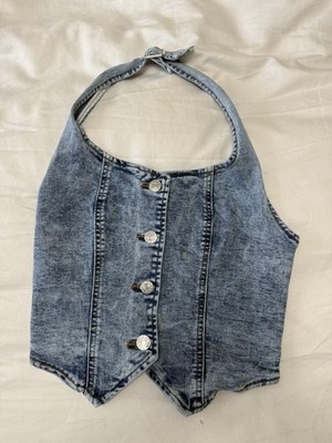 Women s Jean Denim Vest Halter Crop Top Size XS 