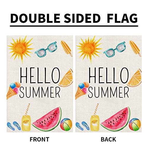 Hello Summer Garden Flag 12x18 Inch Double Sided Burlap, Beach Sign Yard - Picture 8 of 8