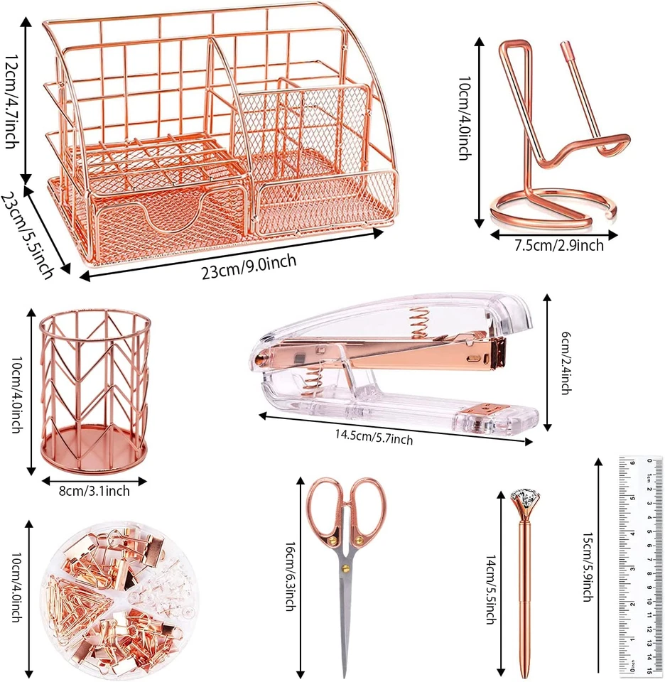 Rose Gold Desk Organizers and Accessories Office Supplies Set Stapler, Pen Holde - Image 2 of 4