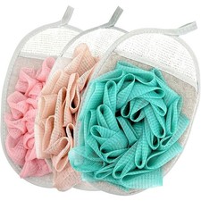 3PCS Mesh Bath Sponge Gloves with Flower Pouf Balls Exfoliating Shower
