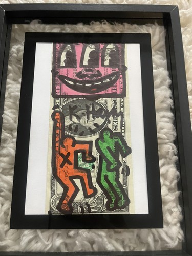 Keith Haring Framed Drawing On $1 Dollar Bill Street SAMO Murakami Kaws Repro - Picture 3 of 4
