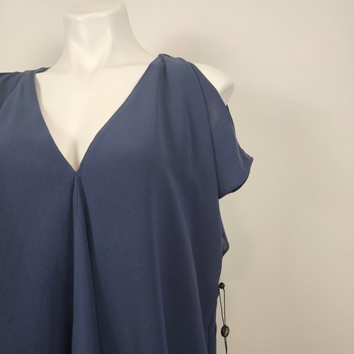 Adrianna Papell NWT Cold Shoulder Asymmetric Drape Navy Blue Dress Women's 12 - Picture 3 of 9