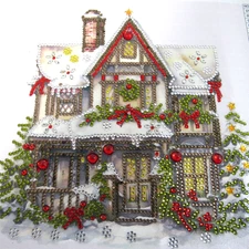 Beautiful Bead Work - A Snowy Victorian Christmas Cottage 9.75" Completed Piece