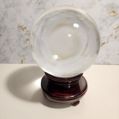 6 Inch Clear Quartz Crystal Ball With Wood Stand