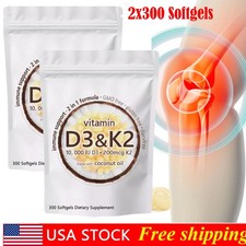 2-pack Vitamin D3 10000 iu Plus K2 200 mcg, 300 Virgin Coconut Oil Softgels US