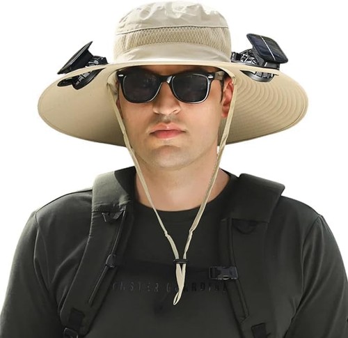 Cappello da sole a tesa larga con 2 ventole solari per uomo donna, UPF 50+ cappello a secchiello per escursionismo - Foto 27 di 33