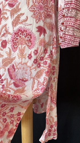 Tuk Tuk Indian Cotton Printed Tunic Top White Pink XL/L - Picture 6 of 10