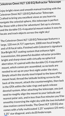 Celestron Omni XLT 120 EQ Refractor Telescope w/ CG-4 Mount Tripod