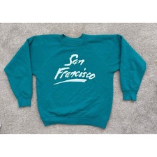 Vintage San Francisco Sweatshirt Kids Small Teal Green Raglan Retro