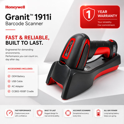 Refurbished Honeywell GRANIT 1911i-ER Cordless Handheld Barcode Scanner w/Kit