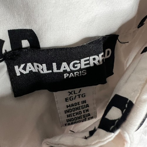 Karl Lagerfeld Paris Women’s XL Button Down Shirt White Black Letter Print Blous - Picture 8 of 9