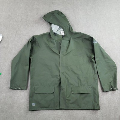 Helly Hansen Jacket Mens 3XL Green Rain Coat Hooded Waterproof Lined Workwear