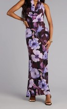 Windsor Women’s Purple/Black Floral Halter Backless Sleeveless Maxi Dress S