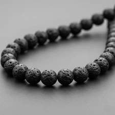 Natural Lava Rock Smooth Round Gemstone Beaded Reduces Stress Men Necklace 24''