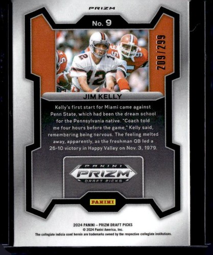 2024 Panini Prizm Draft Picks #9 Jim Kelly Red #/299 - Picture 2 of 2