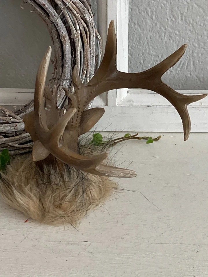 Hirsch Hirschkopf mit Fellkragen, braun, Herbst Deko Weihnachten - Bild 2 von 2