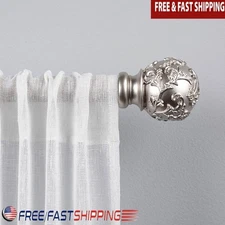Vine Curtain Rod Finial Set Adjustable Iron Silver Floral Design 66-120 inch New