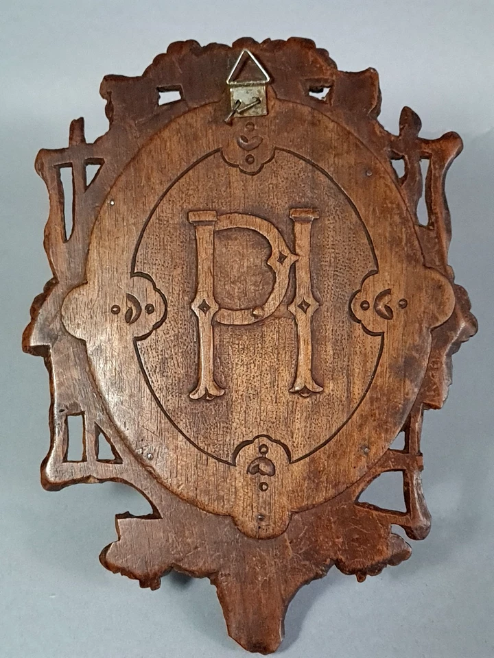 Ancien petit miroir biseauté cadre bois sculpté patine cirée C714 - Photo 2/4