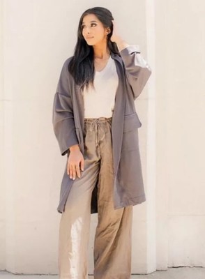 Orimei Ume Women's Packable Coat Open Front Long Sleeve Gray Casual One Size NWT