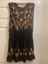 Free People Garden of bloom Dress Size L Black with Gold Embrod Sleeveless