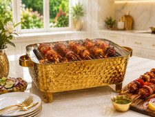 Hammered Metal BBQ Grill Charcoal Angithi Indoor Outdoor in Gold and Silver