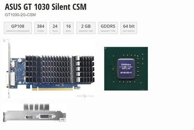 ASUS GT 1030 Silent CSM 2GB GDDR5 Graphics Card DVI HDMI GT1030-2G-CSM