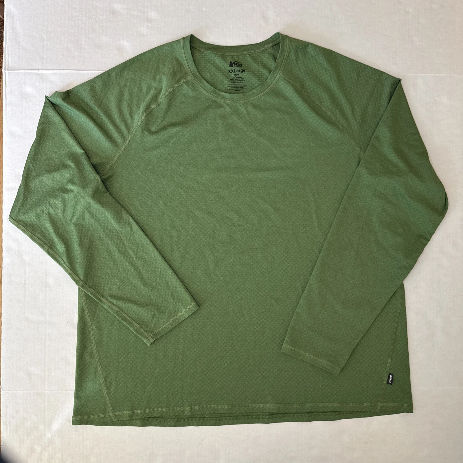 REI Co-op Shirt Mens XXL Green Long Sleeve Performance Crewneck Hiking Stretch