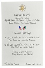 2005 George W Bush White House Luncheon Menu Honoring Prime Minister of Kuwait