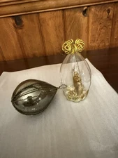 2 Resl Lenz Nativity Globe Glass Green Teardrop Wired W Germany