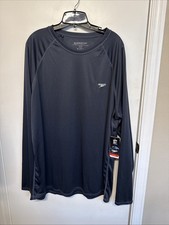 Speedo Long Sleeve Swim Tee T Shirt Loose Fit Black UPF 50 Men's Size 2XL NWT